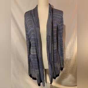 Nic+Zoe Rollover Neck Striped Blue and Black long cardigan